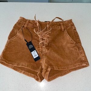 Fashionnova Sahara Stretch Lace up Denim Shorts